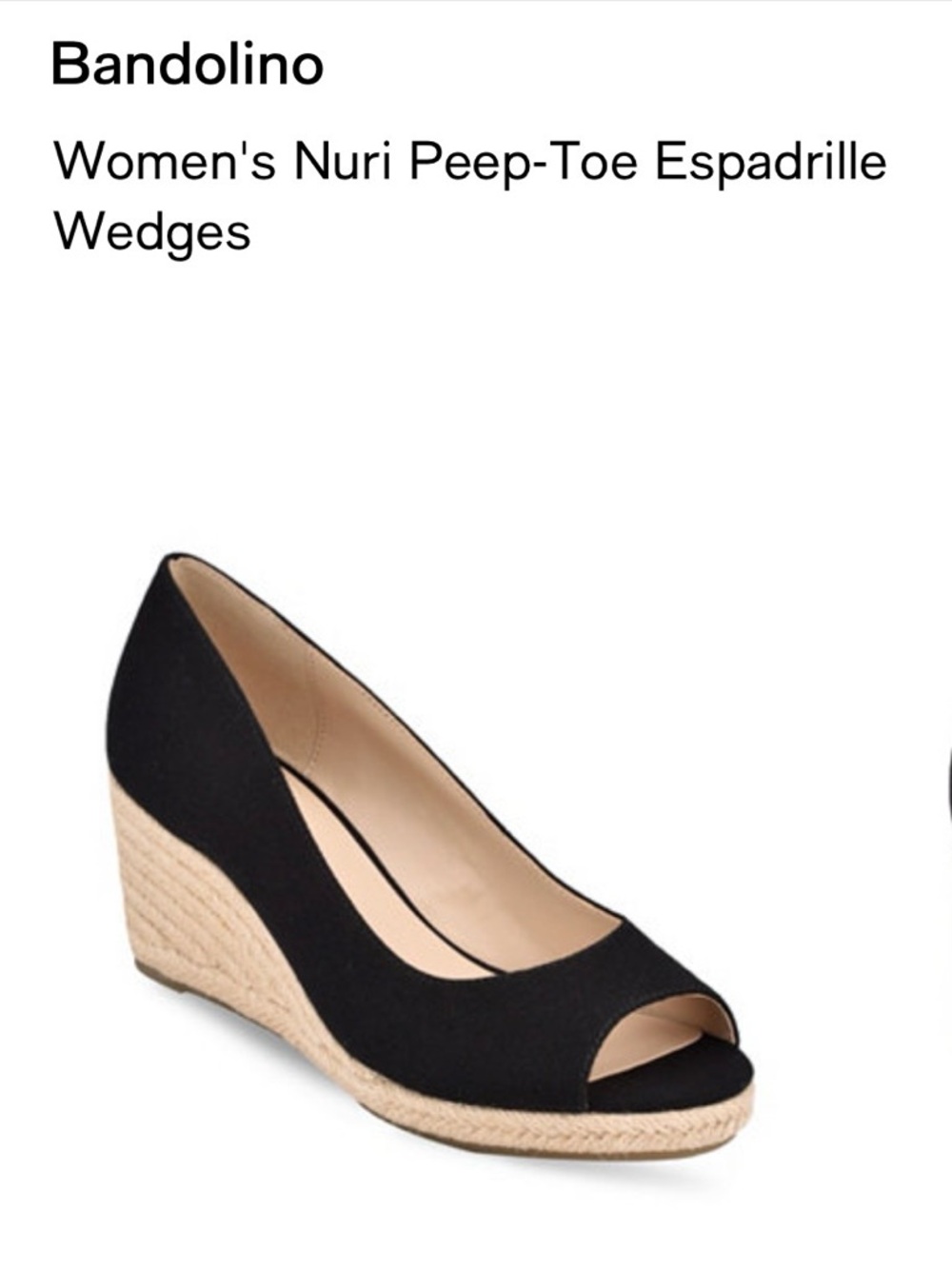 Bandolino Black Peep-Toe Espadrille Wedge